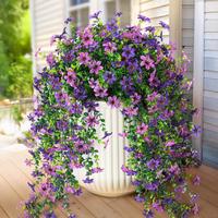 Artificial Fake Hanging Flowers Plants, Faux Silk Daisy with Eucalyptus Leaves, Uv Resistant Look Real for Outside Home Indoo...