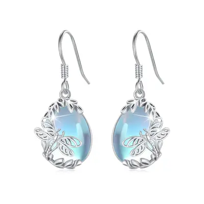 Sterling Silver Moonstone Dragonfly Drop Earrings