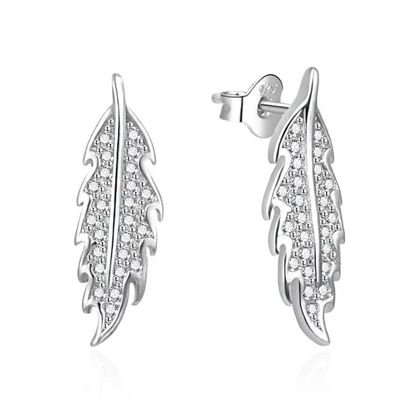 Agato Silver Leaf Earrings with Zirconia AGT-E089PW