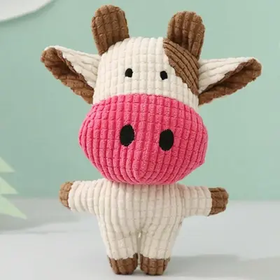 Cute Cartoon Cow Design Squeaky Dog Toy, Pet Chew Toy, Interactive Plush Dog Toy, Fun Sounding Toy for Small Medium Dogs, Chr...