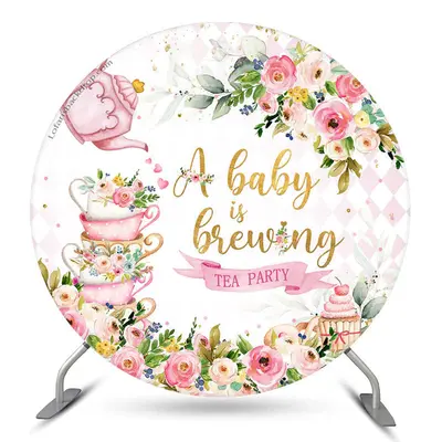 Aperturee A Baby Is Brewing Floral Round Baby Shower Backdrop | Circle Party Backdrop | Baby Shower Backdrop Ideas | Round Ba...