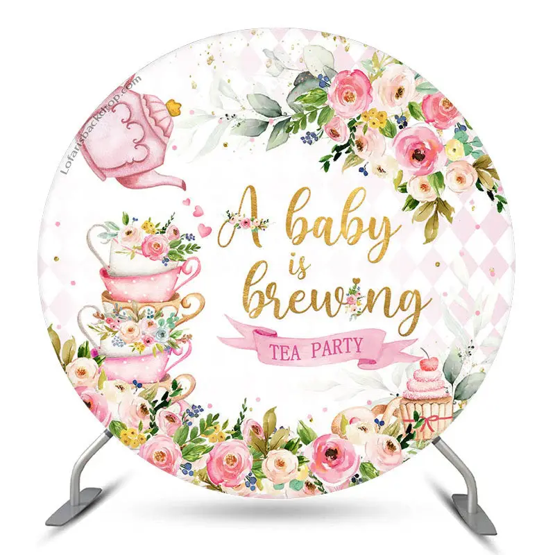 Aperturee A Baby Is Brewing Floral Round Baby Shower Backdrop | Circle Party Backdrop | Baby Shower Backdrop Ideas | Round Ba...