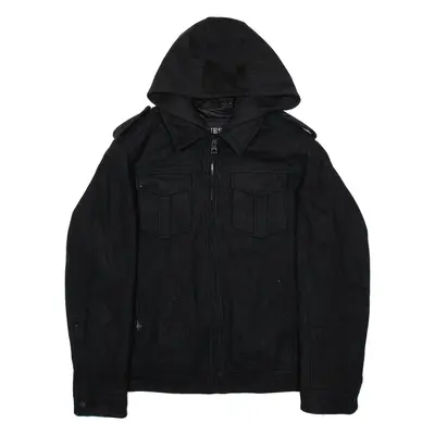 GUESS Mens Chore Coat Black Wool Hooded L