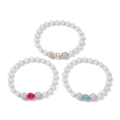 Halloween Skull Dyed Synthetic Turquoise & Glass Beaded Stretch Bracelets for Women Men