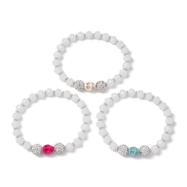Halloween Skull Dyed Synthetic Turquoise & Glass Beaded Stretch Bracelets for Women Men
