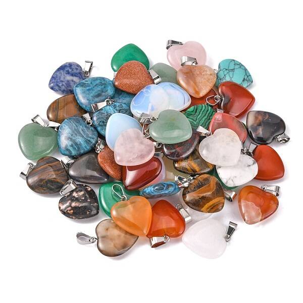 Heart Natural & Synthetic Mixed Stone Pendants