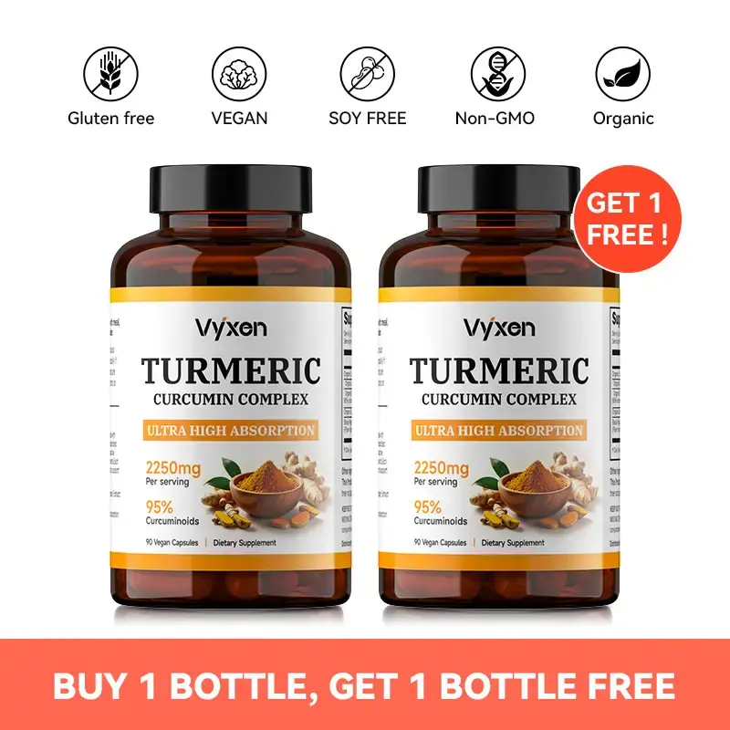 Vyxen Turmeric Curcumin Supplement – 2250mg with 95% Curcuminoids & BioPerine – Natural Anti-Inflammatory & Antioxidant S...