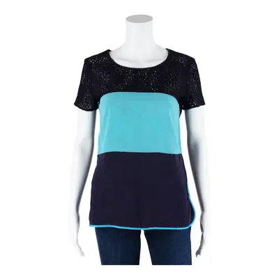 PENNY BLACK Lace Top Blue Colourblock Short Sleeve Womens M