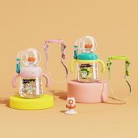 【COMOBEBE】Spill-Proof Tritan Whale Fountain Sippy Cup – BPA-Free, Soft Silicone Straw, Fun Whale Spray Design, Adjustab...