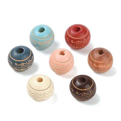 Painted Natural Wood Beads
