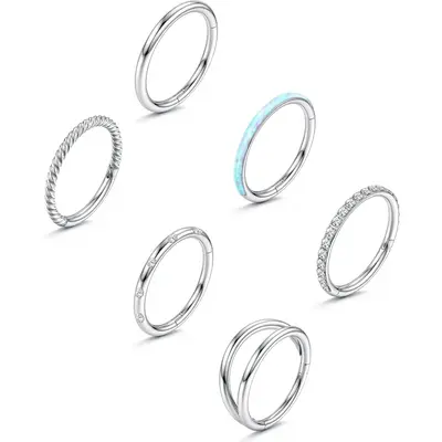 FLORIDECO 6PCS 18G Surgical Steel Nose Rings Hoop for Women Men Small CZ Clicker Hinged Septum Piercing Jewelry Lip Helix Car...