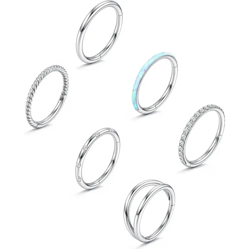 FLORIDECO 6PCS 18G Surgical Steel Nose Rings Hoop for Women Men Small CZ Clicker Hinged Septum Piercing Jewelry Lip Helix Car...
