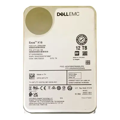 KTJTY Dell 12TB 7200RPM 6Gb/s SATA Hot Plug 3.5-inch Hard Drive
