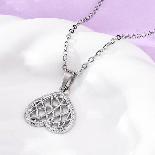 Mesh Heart 304 Stainless Steel Pendant Necklaces