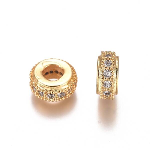 Brass Micro Pave Clear Cubic Zirconia Beads