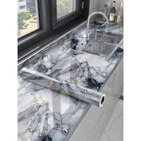 1pc Blue & Gold Marble Pattern Oil-Proof Kitchen Sticker, Heat Resistant, Waterproof, Mildew-Proof Tile Wall Paper, Self-Adhe...