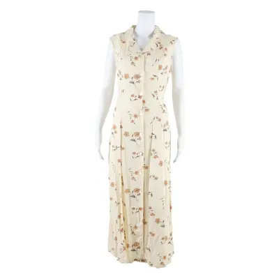 Womens Day Dress Beige Viscose Floral Sleeveless Midi UK 12