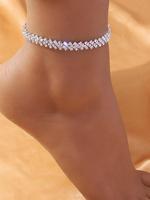 Sparkly Shiny Rhinestone Beaded Decorated Anklet As Gift, Summer 2024 Trendy Fashionable Adjustable Chain Anklet, Women Link ...