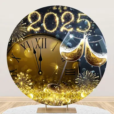 Aperturee Clock Sparkle Cheers 2024 Round New Year Backdrop - Aperturee