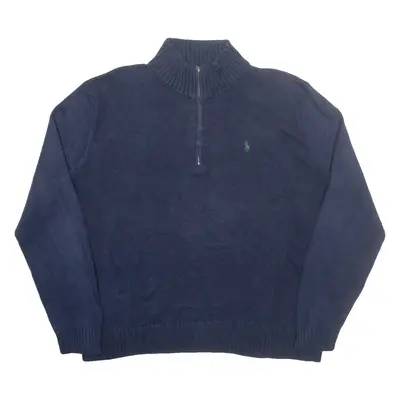 POLO RALPH LAUREN Mens Jumper Blue 1/4 Zip Tight Knit XL