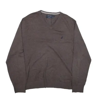 NAUTICA Jumper Brown Tight Knit V-Neck Mens L