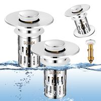 Bath Universal 2-in-1 Bathroom Sink Stopper, Pop-up with Anti-Clog Removable Stainless Steel Filter Basket Drain Hair Stopper...