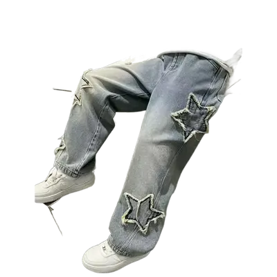 # springtok [Star Pattern |   Casual] Light Blue Boys' Casual Denim Jeans Polyester, Non-Stretch, Machine Washable, Wide Leg ...