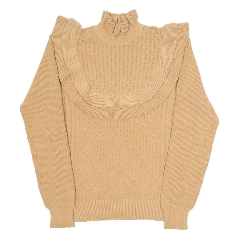 VICOLO Womens Jumper Brown High Neck Cable Knit Viscose S