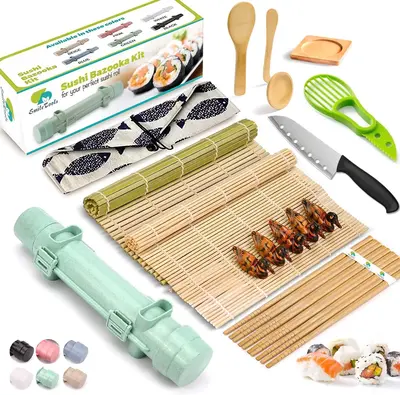 Sushi Making Kit, 22 in 1 Sushi Roller Maker Bazooker Kit with Bamboo Mats, Chef'S Knife, Chopsticks, Sauce Dishes, Rice Spre...