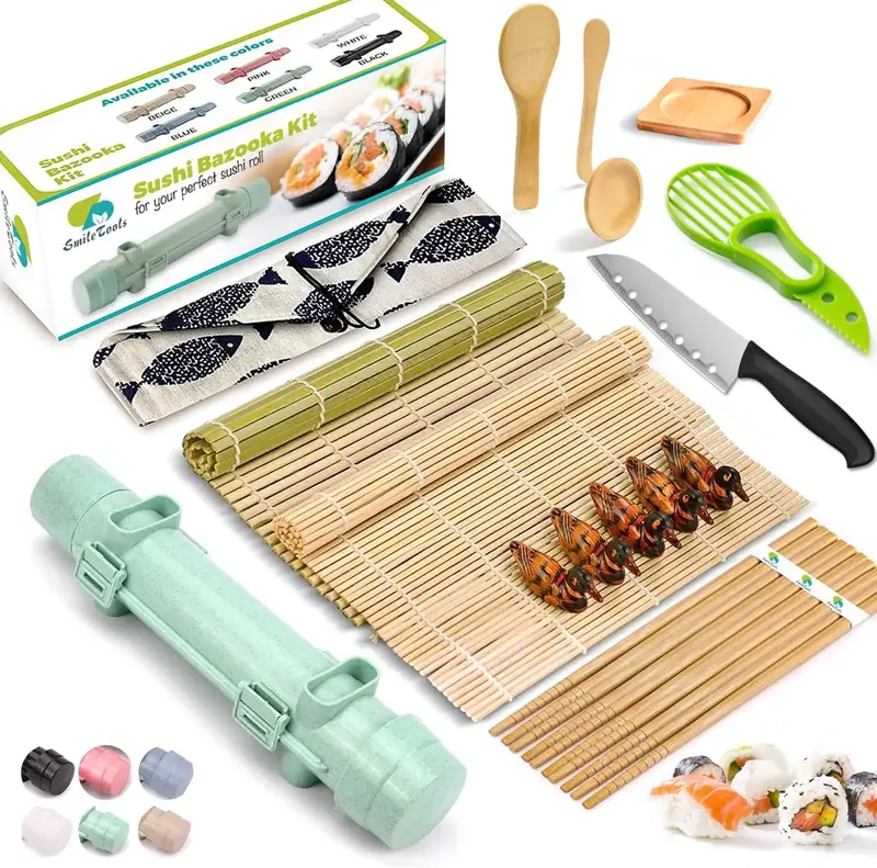 Sushi Making Kit, 22 in 1 Sushi Roller Maker Bazooker Kit with Bamboo Mats, Chef'S Knife, Chopsticks, Sauce Dishes, Rice Spre...
