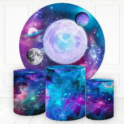 Aperturee Starry Theme Universe Galaxy Round Birthday Backdrop Kit | Custom Round Backdrop | Round Backdrop Stand Covers | Ci...
