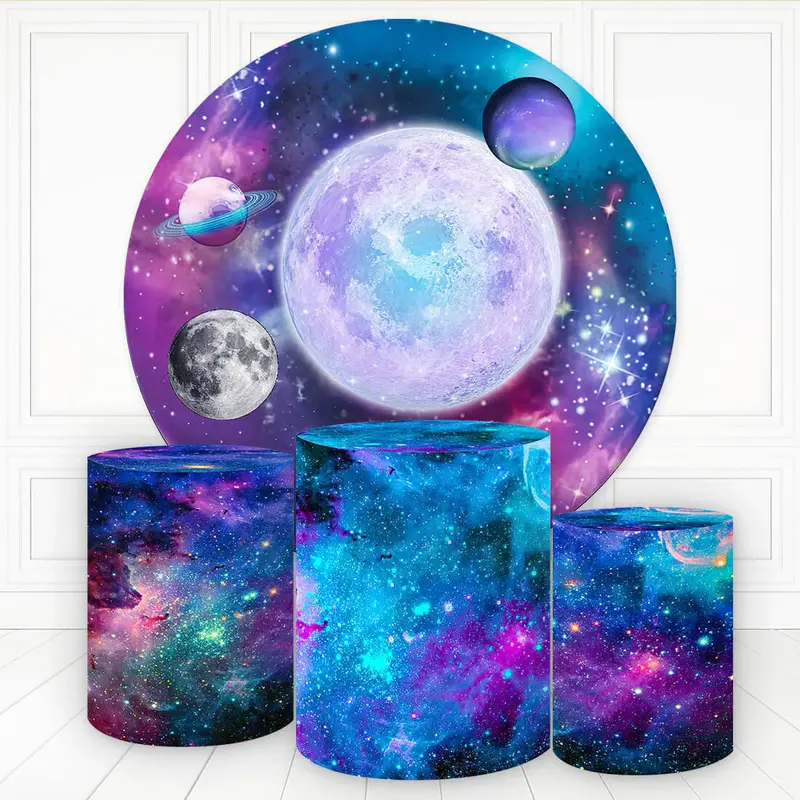Aperturee Starry Theme Universe Galaxy Round Birthday Backdrop Kit | Custom Round Backdrop | Round Backdrop Stand Covers | Ci...