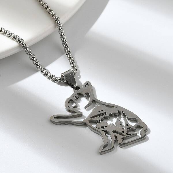 304 Stainless Steel Dog Outline Pendant Necklaces