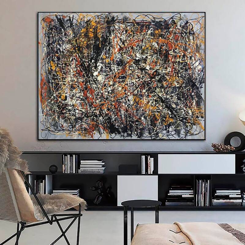 Jackson Pollock Style Painting Style Paintings On Canvas Abstract Expressionism Painting Colorful Artwork Modern Hand-Painted...