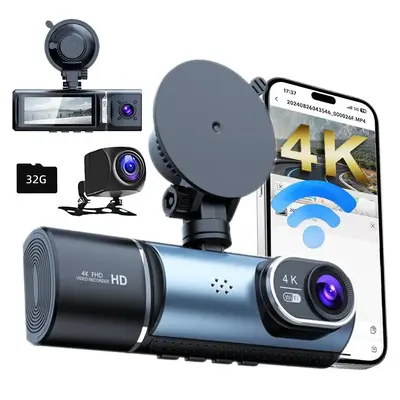 4k Car DVR, Automotive Dashcam with 3 Camera Lens, Wide Angle Car DVR with GPS, Car Video Recorder, Car Electronics, Car Acce...
