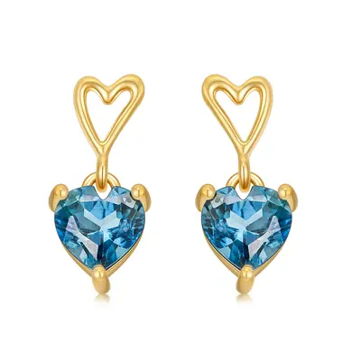 14K Solid Gold Natural London Blue Topaz Drop Earrings for Women Mom