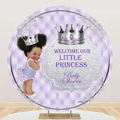 Purple Little Princess Round Baby Shower Backdrop
