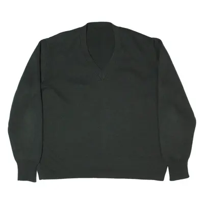 Mens Jumper Green V-Neck Tight Knit M