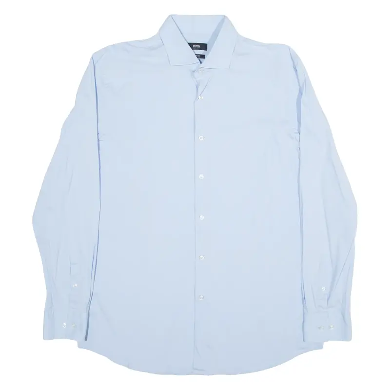 BOSS Slim Fit Mens Plain Shirt Blue Long Sleeve M