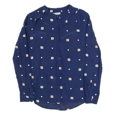 HOBBS LONDON Womens Printed Shirt Blue V-Neck Long Sleeve Floral UK 10