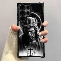Jesus Clear Protective Four Comers Air Cushion Anti-drop CellPhone Case Clear BracketPhone Case For SAMSUNG GALAXY S22 S23 S2...