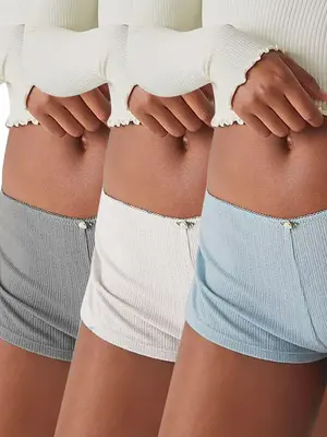 Women's Solid Color Causal Three-pack Short, 2025 Low Waist Slit Cozy Bottoms, Cute Leggings with Micro Stretch