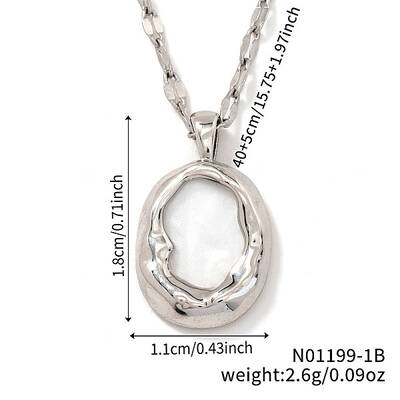 Chic Minimalist Brass Oval Pendant Dapped Chain Necklace for Women