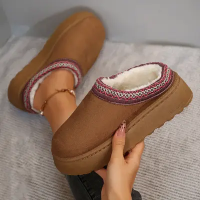 Platform Slippers Mini Boots for Women Fleece Lined Boots Platform Boots Anti-Slip Snow Platform Slippers for Women Outdoor