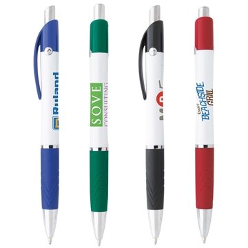 300 Customized Souvenir Emblem Pen - Rubber Grip & Chrome Accents