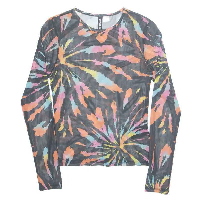 DIVIDED Sheer Womens Printed Top Black Long Sleeve Crazy Pattern S