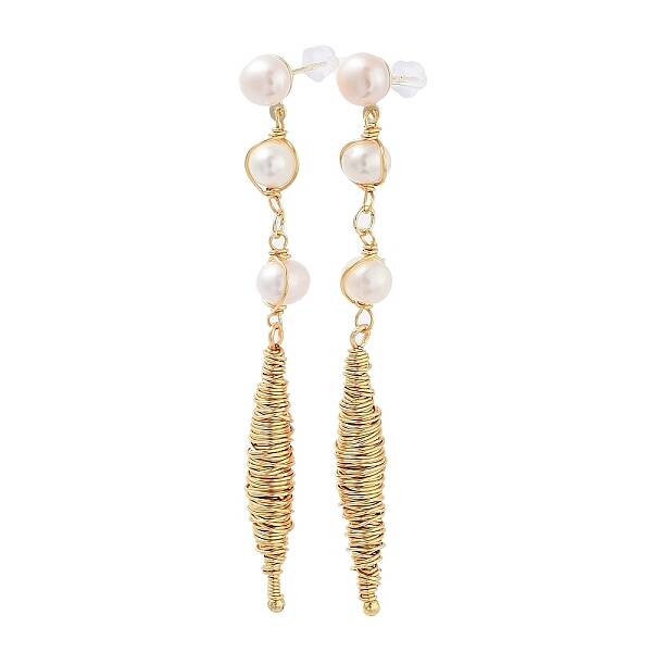Natural Pearl Dangle Stud Earrings