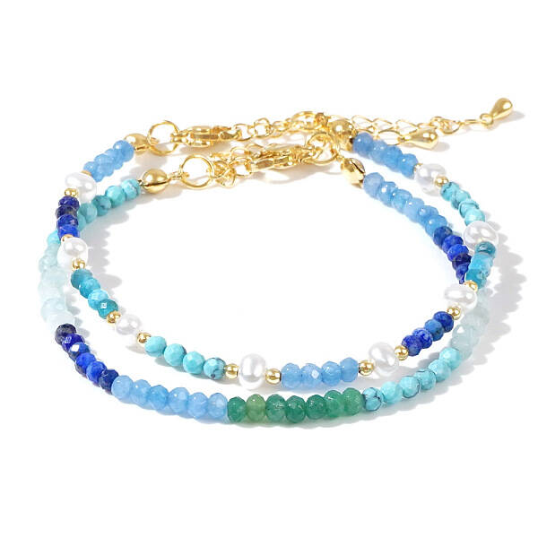 2Pcs Bohemian Style Natural Mixed Stone & Pearl Beaded Bracelet Sets