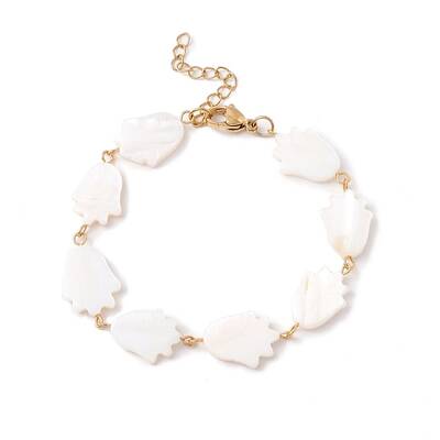 Natural Shell Tulip Link Chain Bracelet