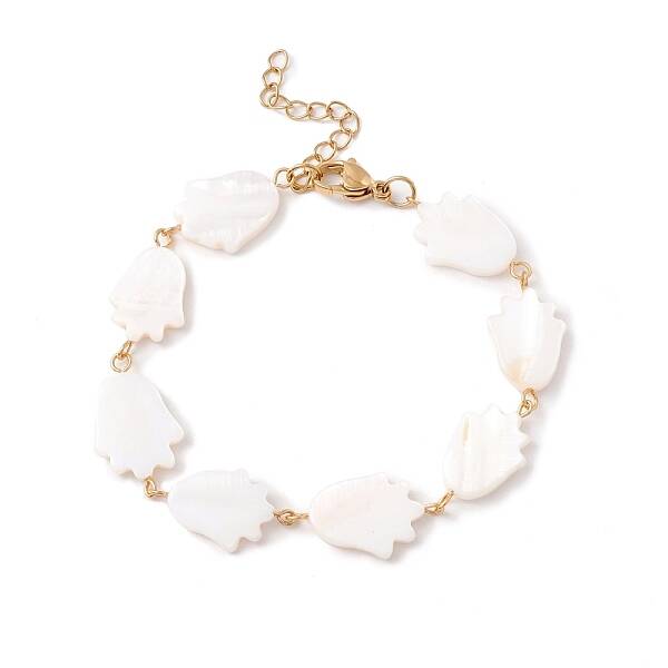 Natural Shell Tulip Link Chain Bracelet